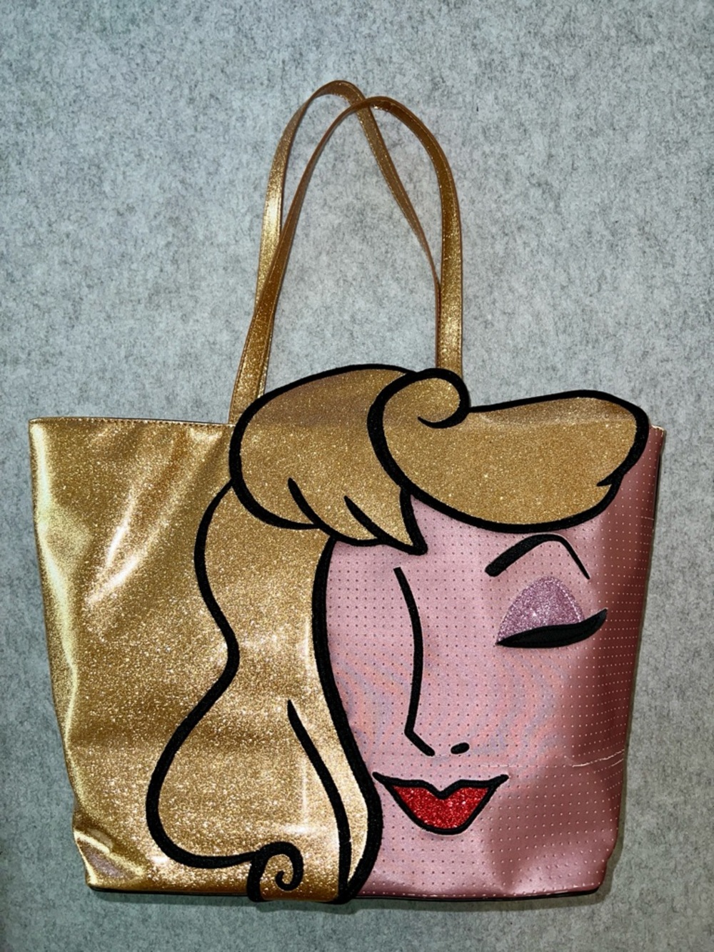 Disney Cinderella Gold and Pink Glitter Pop-Art Tote Bag by Danielle Nicole Used